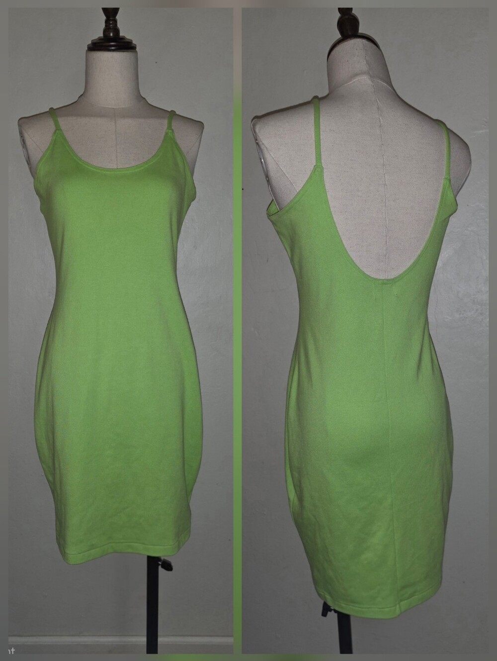 Vintage 1980s 1990s Lime Green Cotton Bodycon Tank Dress From In Charge